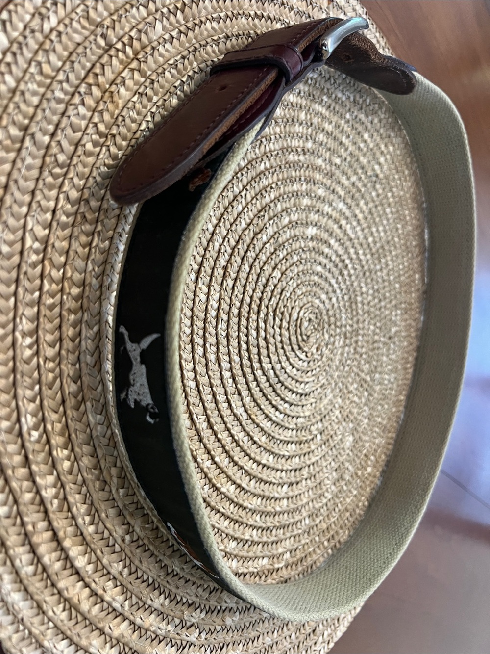 Straw Sun Hat with Brown Leather Strap - Natural